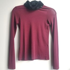 Zara Long Sleeve Maroon Faux Fur Turtleneck